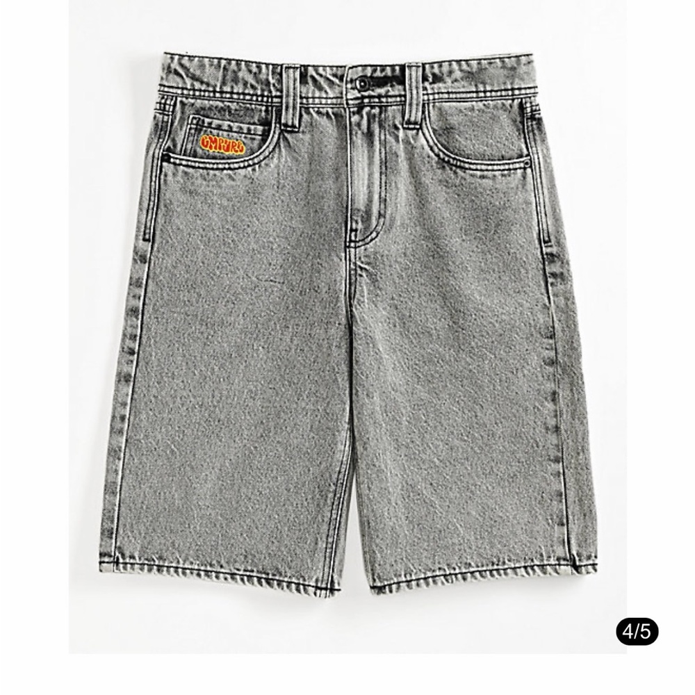 Empyre Gray Denim Kids' Shorts with Orange Logo Patch